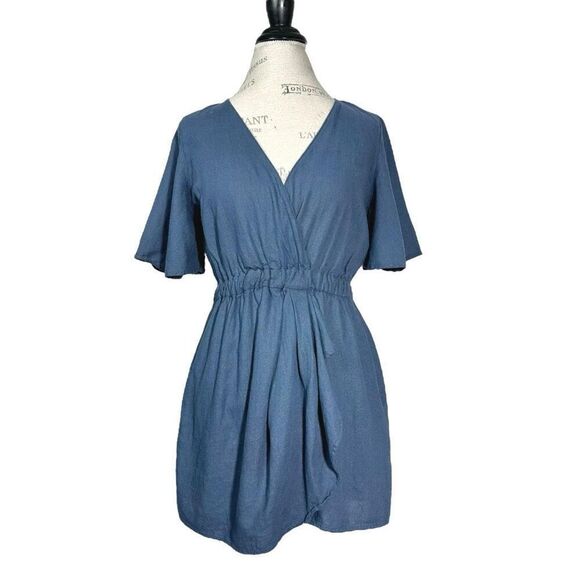 Zara Pants - Zara Linen Blend Blue Ruffle Romper Size Large
